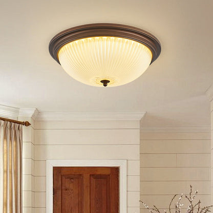 Traditional Vintage Glass Iron Patterned Round 2/3/4 Lights Flush Mount Ceiling Light For Bedroom