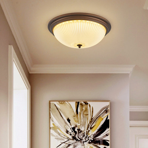 Traditional Vintage Glass Iron Patterned Round 2/3/4 Lights Flush Mount Ceiling Light For Bedroom