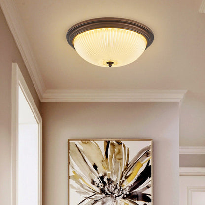 Traditional Vintage Glass Iron Patterned Round 2/3/4 Lights Flush Mount Ceiling Light For Bedroom