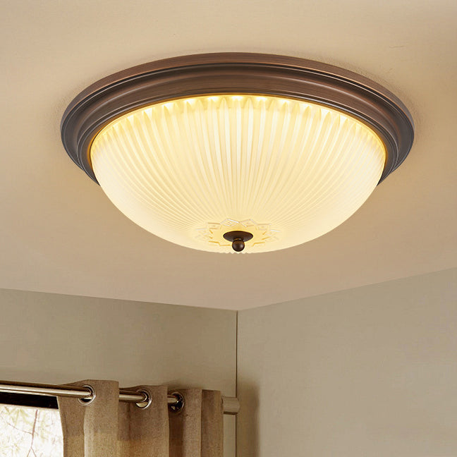Traditional Vintage Glass Iron Patterned Round 2/3/4 Lights Flush Mount Ceiling Light For Bedroom