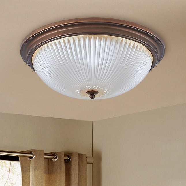 Traditional Vintage Glass Iron Patterned Round 2/3/4 Lights Flush Mount Ceiling Light For Bedroom