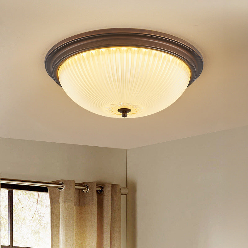 Traditional Vintage Glass Iron Patterned Round 2/3/4 Lights Flush Mount Ceiling Light For Bedroom