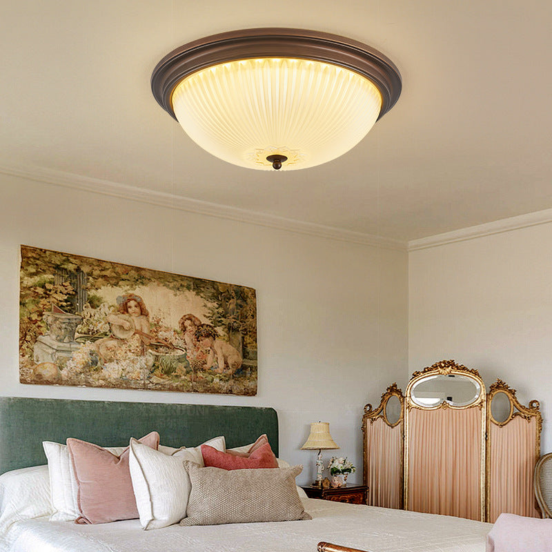 Traditional Vintage Glass Iron Patterned Round 2/3/4 Lights Flush Mount Ceiling Light For Bedroom