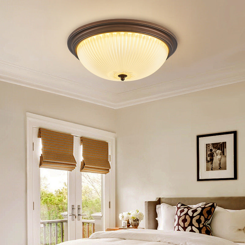 Traditional Vintage Glass Iron Patterned Round 2/3/4 Lights Flush Mount Ceiling Light For Bedroom
