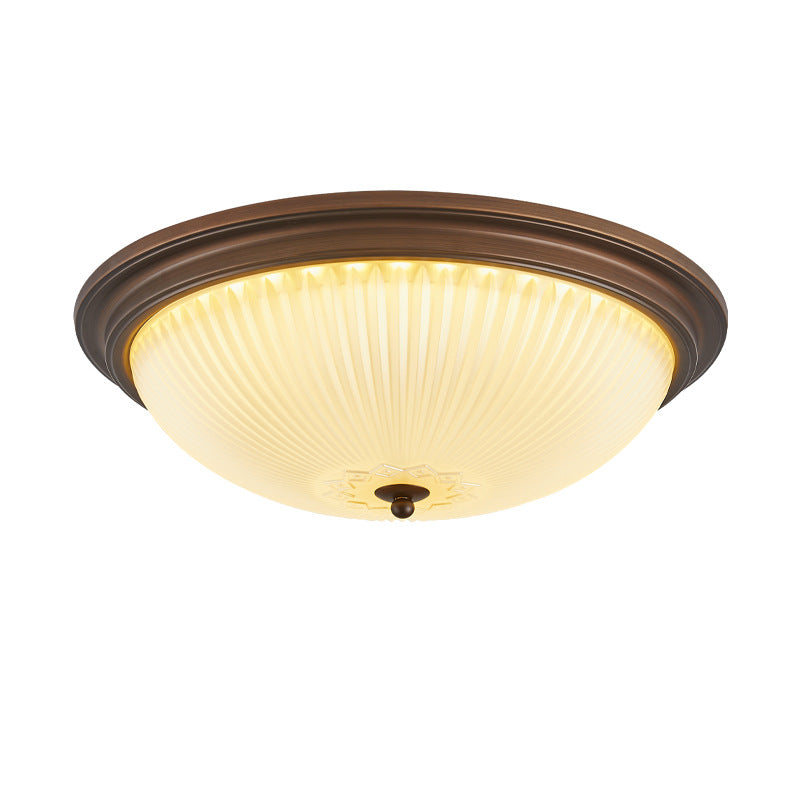Traditional Vintage Glass Iron Patterned Round 2/3/4 Lights Flush Mount Ceiling Light For Bedroom