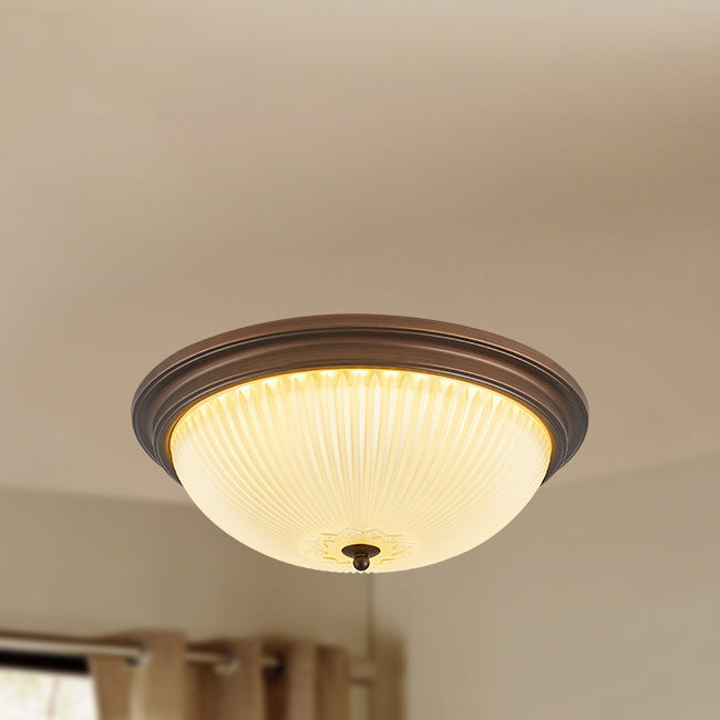 Traditional Vintage Glass Iron Patterned Round 2/3/4 Lights Flush Mount Ceiling Light For Bedroom