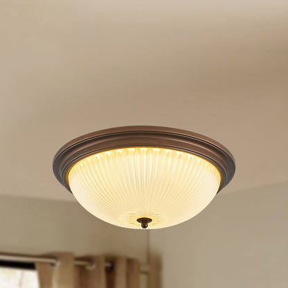 Traditional Vintage Glass Iron Patterned Round 2/3/4 Lights Flush Mount Ceiling Light For Bedroom