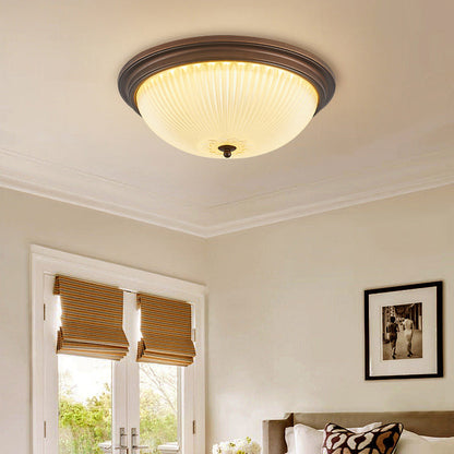 Traditional Vintage Glass Iron Patterned Round 2/3/4 Lights Flush Mount Ceiling Light For Bedroom