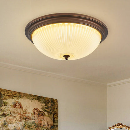 Traditional Vintage Glass Iron Patterned Round 2/3/4 Lights Flush Mount Ceiling Light For Bedroom