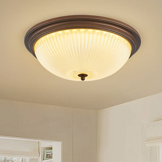 Traditional Vintage Glass Iron Patterned Round 2/3/4 Lights Flush Mount Ceiling Light For Bedroom