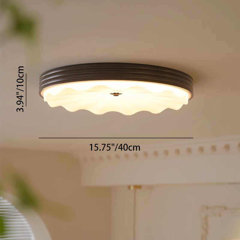 Traditional Chinese Acrylic Iron Wavy Circle LED Flush Mount Ceiling Light For Bedroom