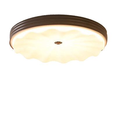 Traditional Chinese Acrylic Iron Wavy Circle LED Flush Mount Ceiling Light For Bedroom