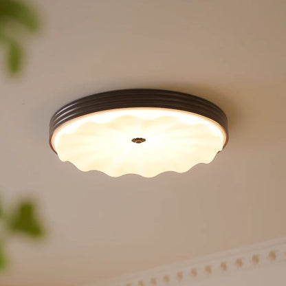 Traditional Chinese Acrylic Iron Wavy Circle LED Flush Mount Ceiling Light For Bedroom