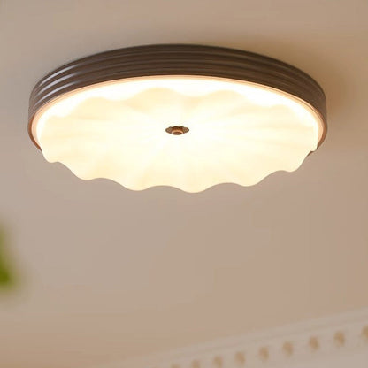 Traditional Chinese Acrylic Iron Wavy Circle LED Flush Mount Ceiling Light For Bedroom