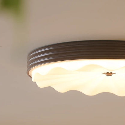 Traditional Chinese Acrylic Iron Wavy Circle LED Flush Mount Ceiling Light For Bedroom