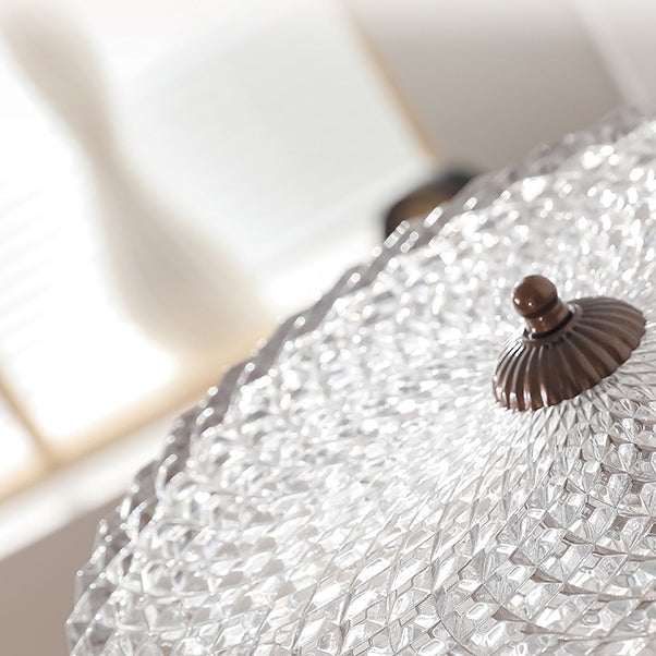 Traditional French Glass Iron Textured Round LED Flush Mount Ceiling Light For Bedroom