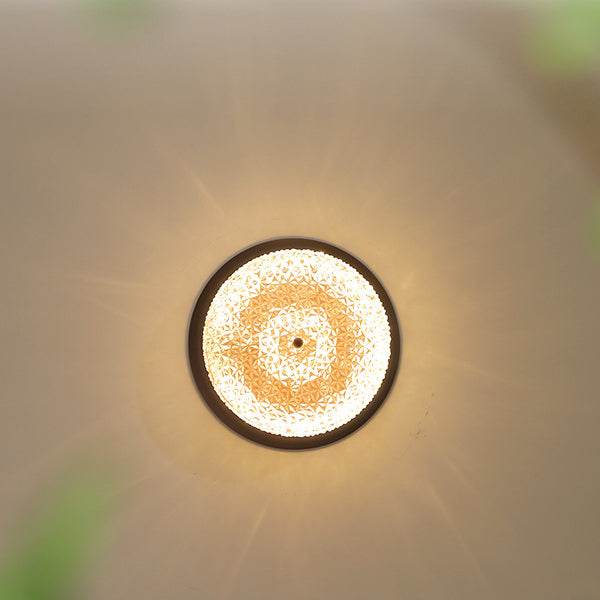 Traditional French Glass Iron Textured Round LED Flush Mount Ceiling Light For Bedroom