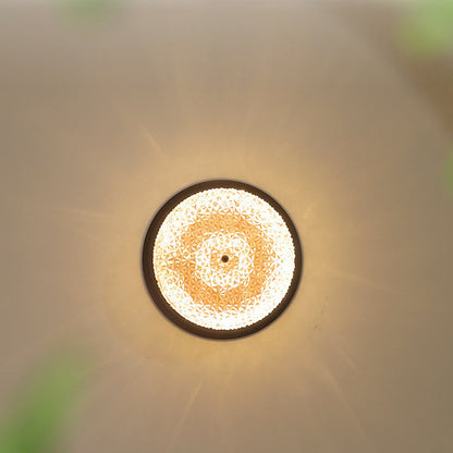 Traditional French Glass Iron Textured Round LED Flush Mount Ceiling Light For Bedroom