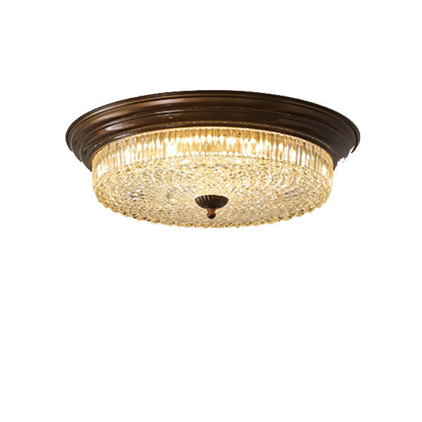 Traditional French Glass Iron Textured Round LED Flush Mount Ceiling Light For Bedroom