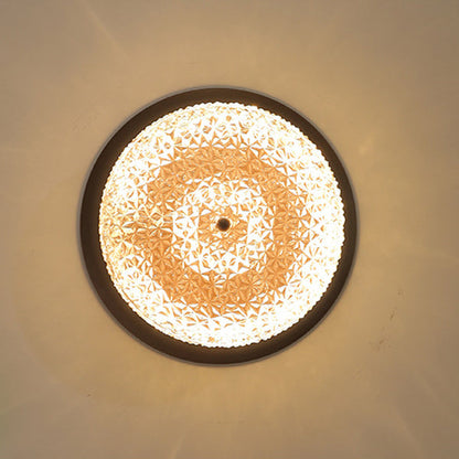 Traditional French Glass Iron Textured Round LED Flush Mount Ceiling Light For Bedroom