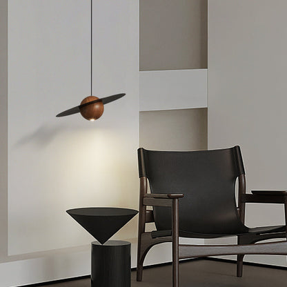 Traditional Vintage Brass Walnut Planet Round LED Pendant Light For Living Room