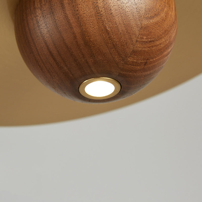 Traditional Vintage Brass Walnut Planet Round LED Pendant Light For Living Room