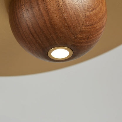 Traditional Vintage Brass Walnut Planet Round LED Pendant Light For Living Room