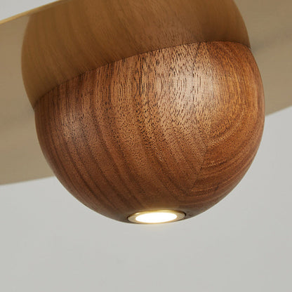 Traditional Vintage Brass Walnut Planet Round LED Pendant Light For Living Room
