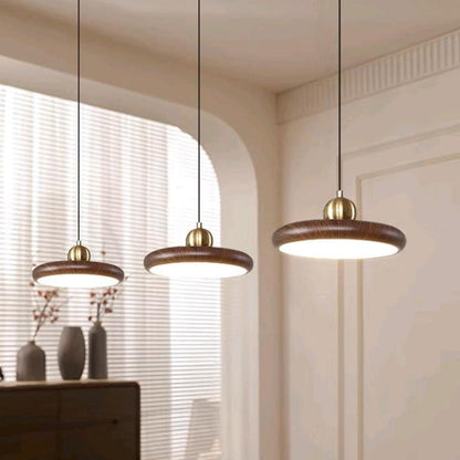 Traditional Chinese Iron Acrylic Disc UFO Round LED Pendant Light For Living Room