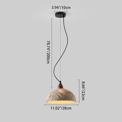 Traditional Vintage Stone Wood Metal Round Bowl Pendant Light 1-Light For Living Room
