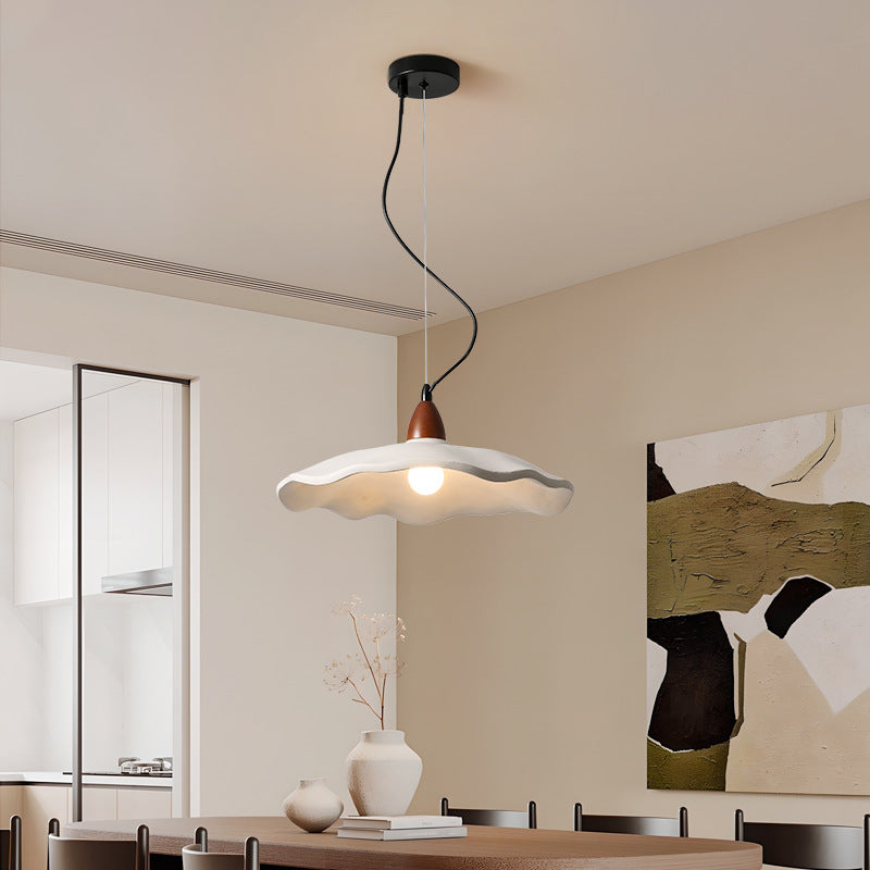Traditional Vintage Stone Wood Metal Round Bowl Pendant Light 1-Light For Living Room