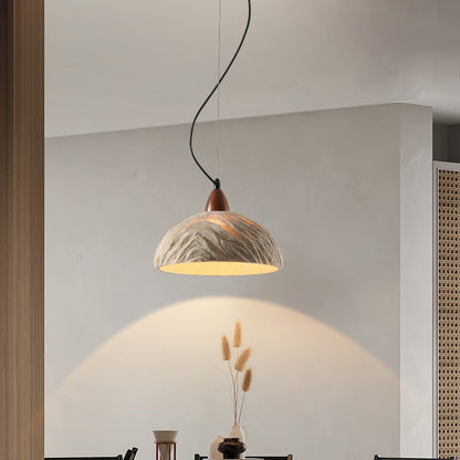 Traditional Vintage Stone Wood Metal Round Bowl Pendant Light 1-Light For Living Room