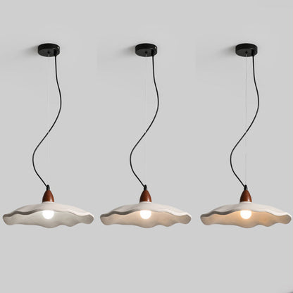 Traditional Vintage Stone Wood Metal Round Bowl Pendant Light 1-Light For Living Room