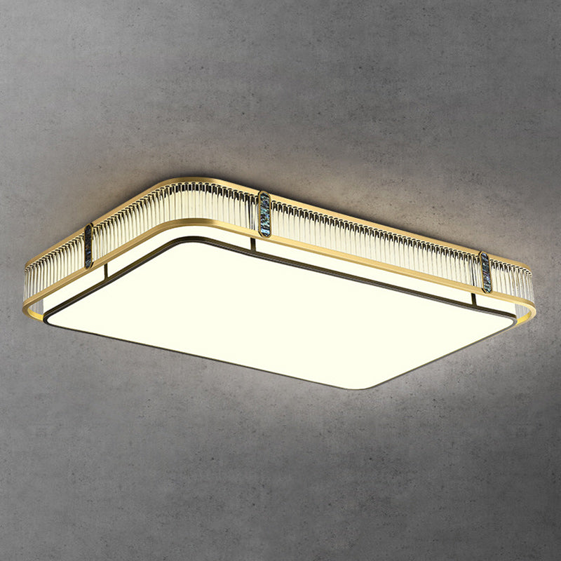 伝統的な中国製の真鍮とガラスの円形、正方形、長方形の縞模様のガラスのLEDフラッシュマウント天井ライト、寝室とリビングルーム用