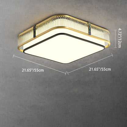 伝統的な中国製の真鍮とガラスの円形、正方形、長方形の縞模様のガラスのLEDフラッシュマウント天井ライト、寝室とリビングルーム用