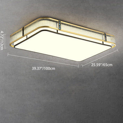 伝統的な中国製の真鍮とガラスの円形、正方形、長方形の縞模様のガラスのLEDフラッシュマウント天井ライト、寝室とリビングルーム用