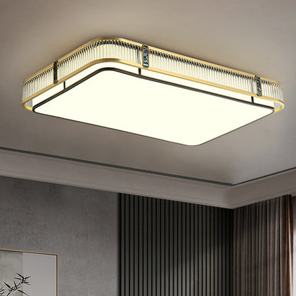伝統的な中国製の真鍮とガラスの円形、正方形、長方形の縞模様のガラスのLEDフラッシュマウント天井ライト、寝室とリビングルーム用