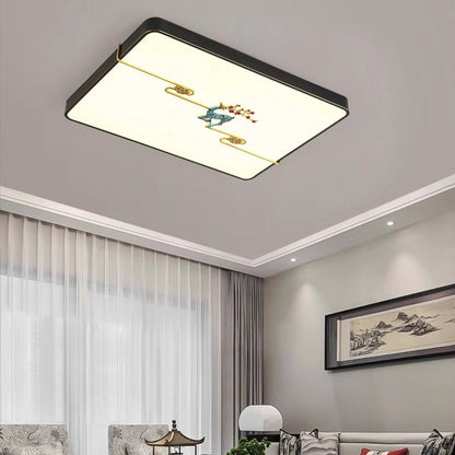 Traditional Chinese Brass Enamel & Acrylic Round Square Rectangular Deer Auspicious Cloud LED Flush Mount Ceiling Light For Bedroom & Living Room
