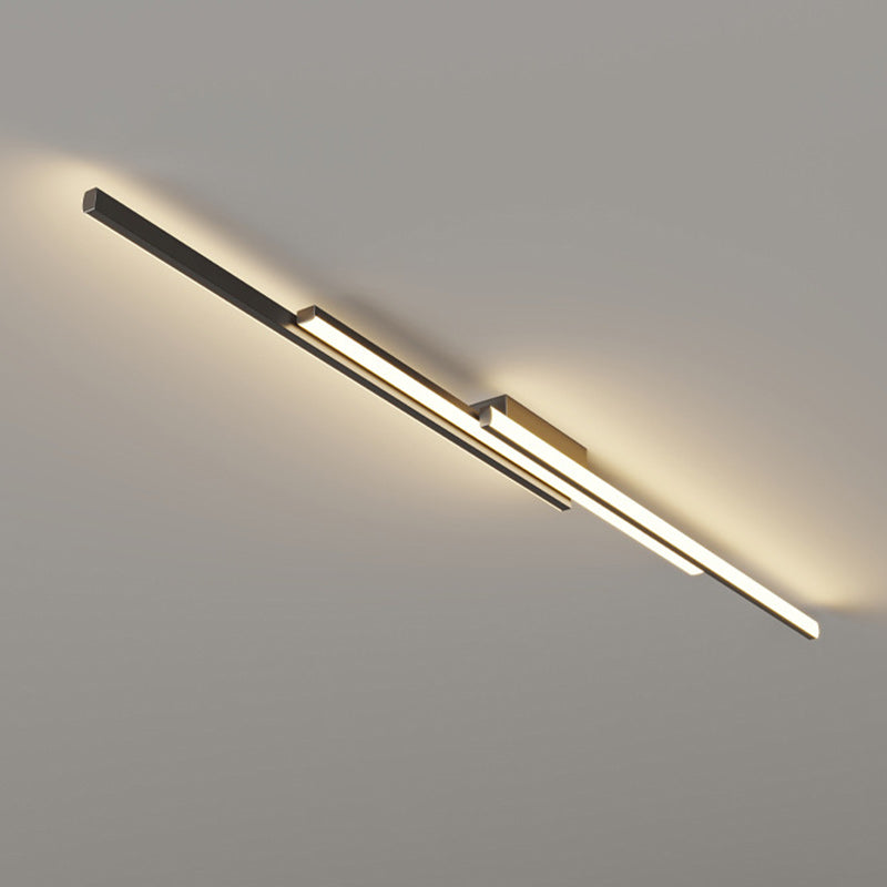 Modern Minimalist Iron & Silicone Long Bar LED Flush Mount Ceiling Light For Hallway