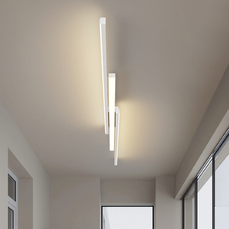 Modern Minimalist Iron & Silicone Long Bar LED Flush Mount Ceiling Light For Hallway