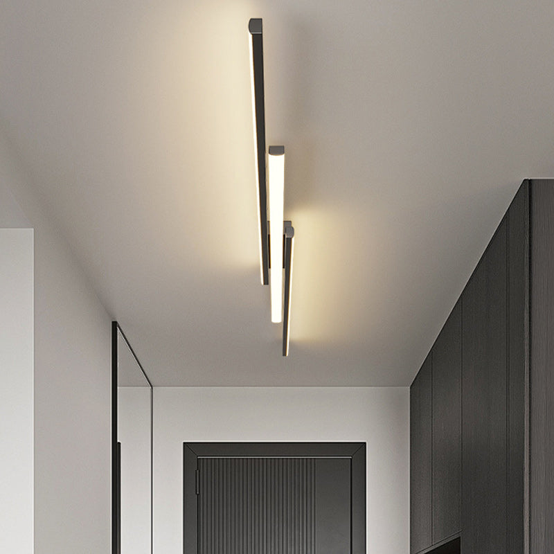 Modern Minimalist Iron & Silicone Long Bar LED Flush Mount Ceiling Light For Hallway