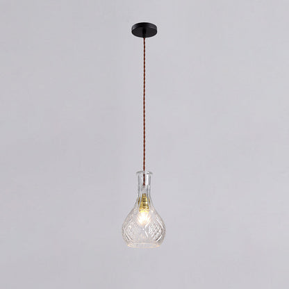 Contemporary Retro Iron & Glass Vase With Etched Design 1-Light Pendant Light For Dining Room