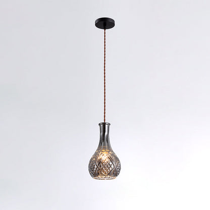 Contemporary Retro Iron & Glass Vase With Etched Design 1-Light Pendant Light For Dining Room