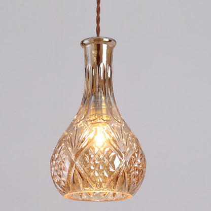 Contemporary Retro Iron & Glass Vase With Etched Design 1-Light Pendant Light For Dining Room