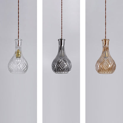 Contemporary Retro Iron & Glass Vase With Etched Design 1-Light Pendant Light For Dining Room