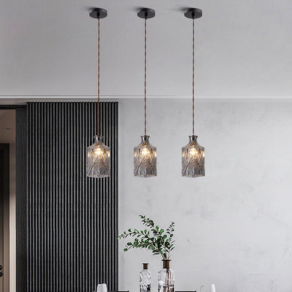 Contemporary Retro Iron & Glass Vase With Etched Design 1-Light Pendant Light For Dining Room