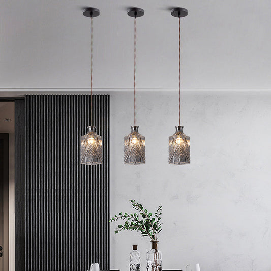 Contemporary Retro Iron & Glass Vase With Etched Design 1-Light Pendant Light For Dining Room