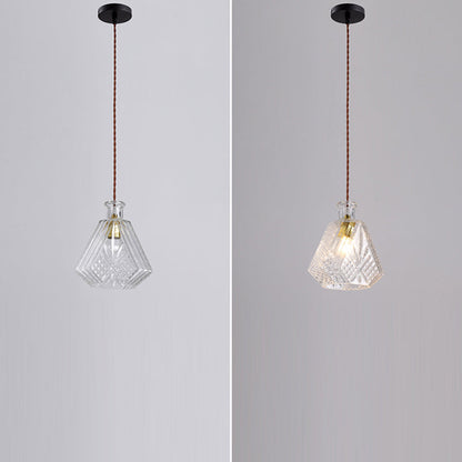Contemporary Retro Iron & Glass Vase With Etched Design 1-Light Pendant Light For Dining Room