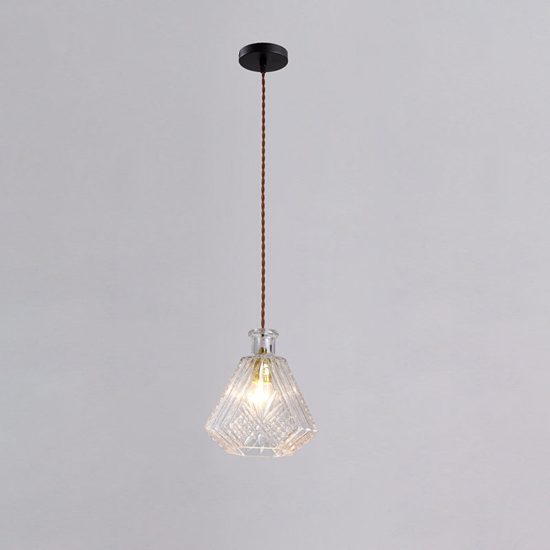 Contemporary Retro Iron & Glass Vase With Etched Design 1-Light Pendant Light For Dining Room