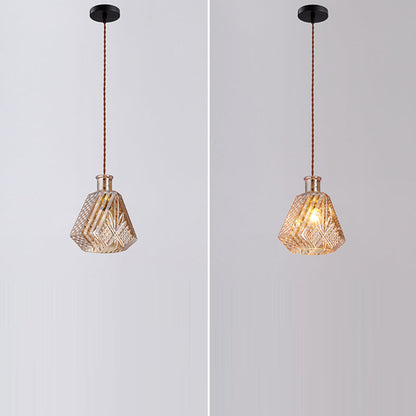 Contemporary Retro Iron & Glass Vase With Etched Design 1-Light Pendant Light For Dining Room